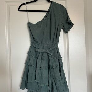 Lulu's One-Shoulder Teal Dress